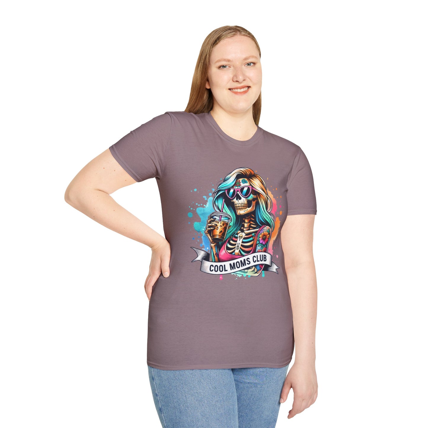Cool Moms Club Skull T-Shirt — Colorful Day of the Dead Mom Graphic Tee