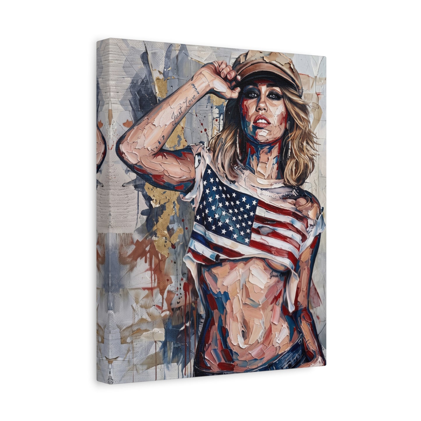 Patriotic Girl American Flag Canvas Print — Matte Stretched Wall Art