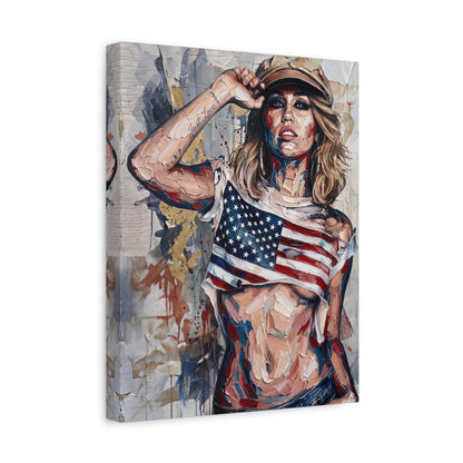 Patriotic Girl American Flag Canvas Print — Matte Stretched Wall Art