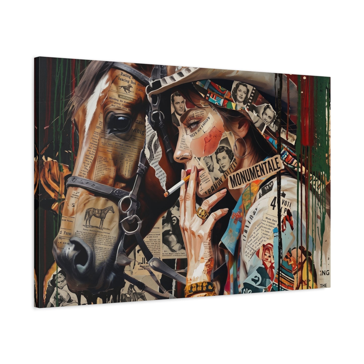 Western Collage Horse & Cowgirl Matte Canvas Wall Art - Stretched 1.25"
