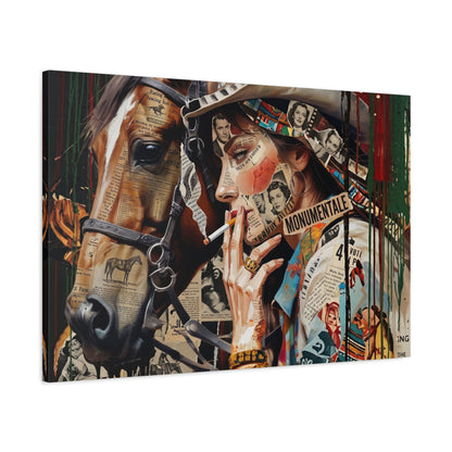 Western Collage Horse & Cowgirl Matte Canvas Wall Art - Stretched 1.25"