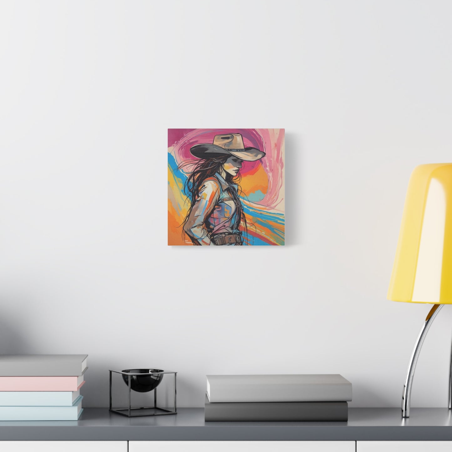 Cowgirl Canvas Wall Art — Vibrant Western Portrait Matte Stretched Canvas