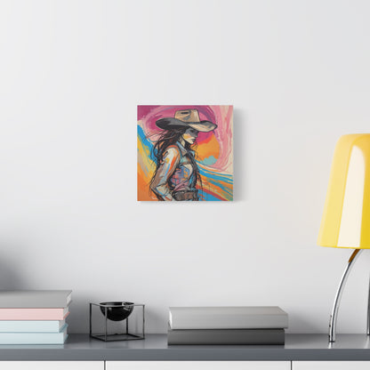 Cowgirl Canvas Wall Art — Vibrant Western Portrait Matte Stretched Canvas