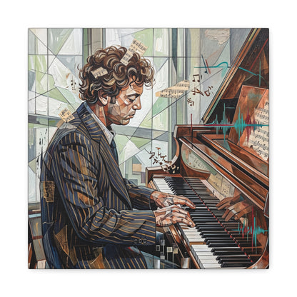 Piano Man Joel Canvas Wall Art — Abstract Character Portrait