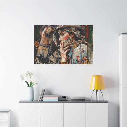 Western Collage Horse & Cowgirl Matte Canvas Wall Art - Stretched 1.25"