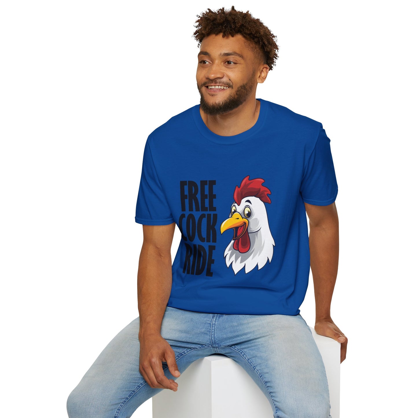 Graphic T-Shirt — "Free Cock Ride" Rooster Novelty Tee
