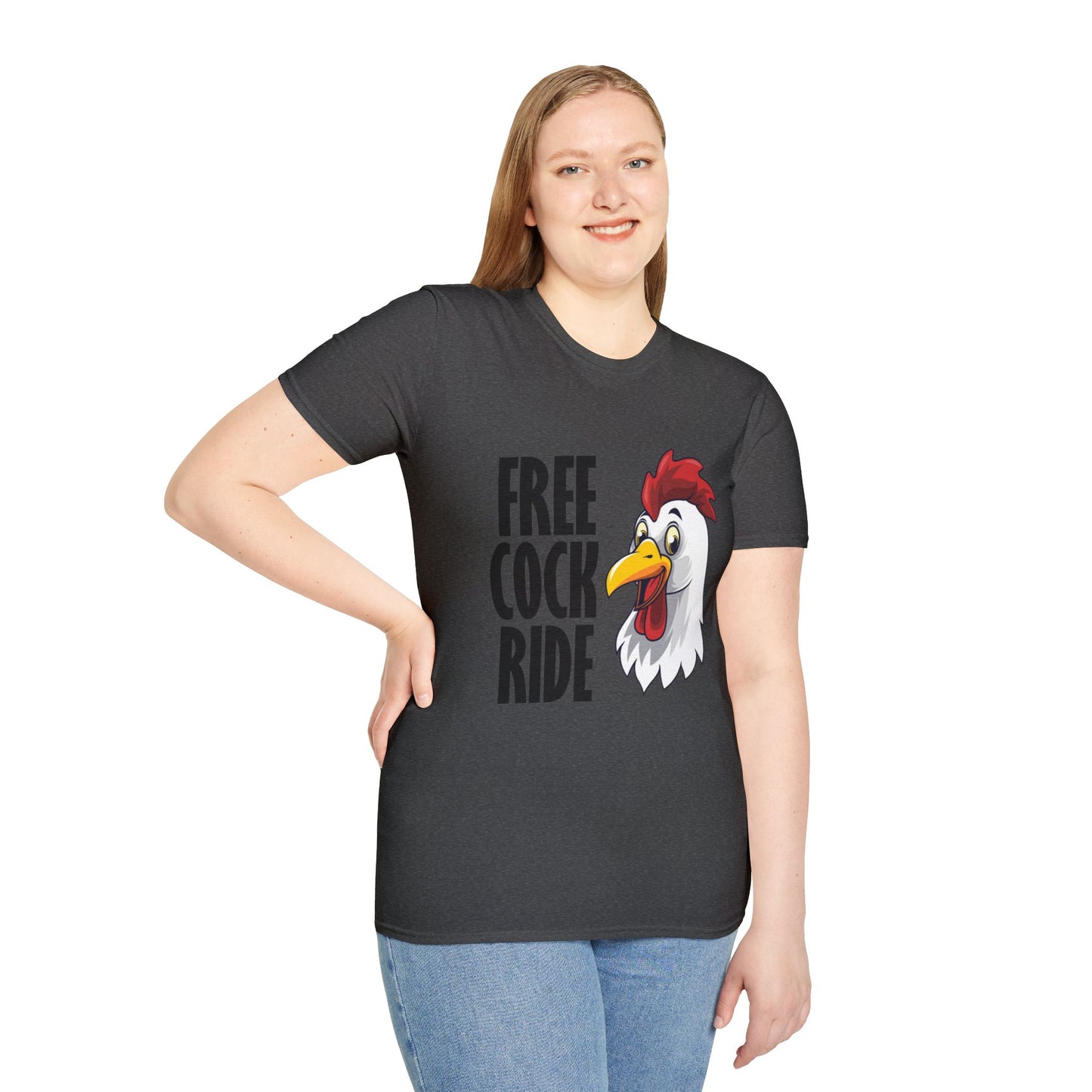 Graphic T-Shirt — "Free Cock Ride" Rooster Novelty Tee