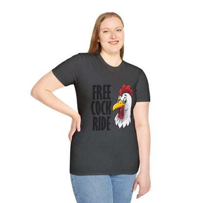 Graphic T-Shirt — "Free Cock Ride" Rooster Novelty Tee