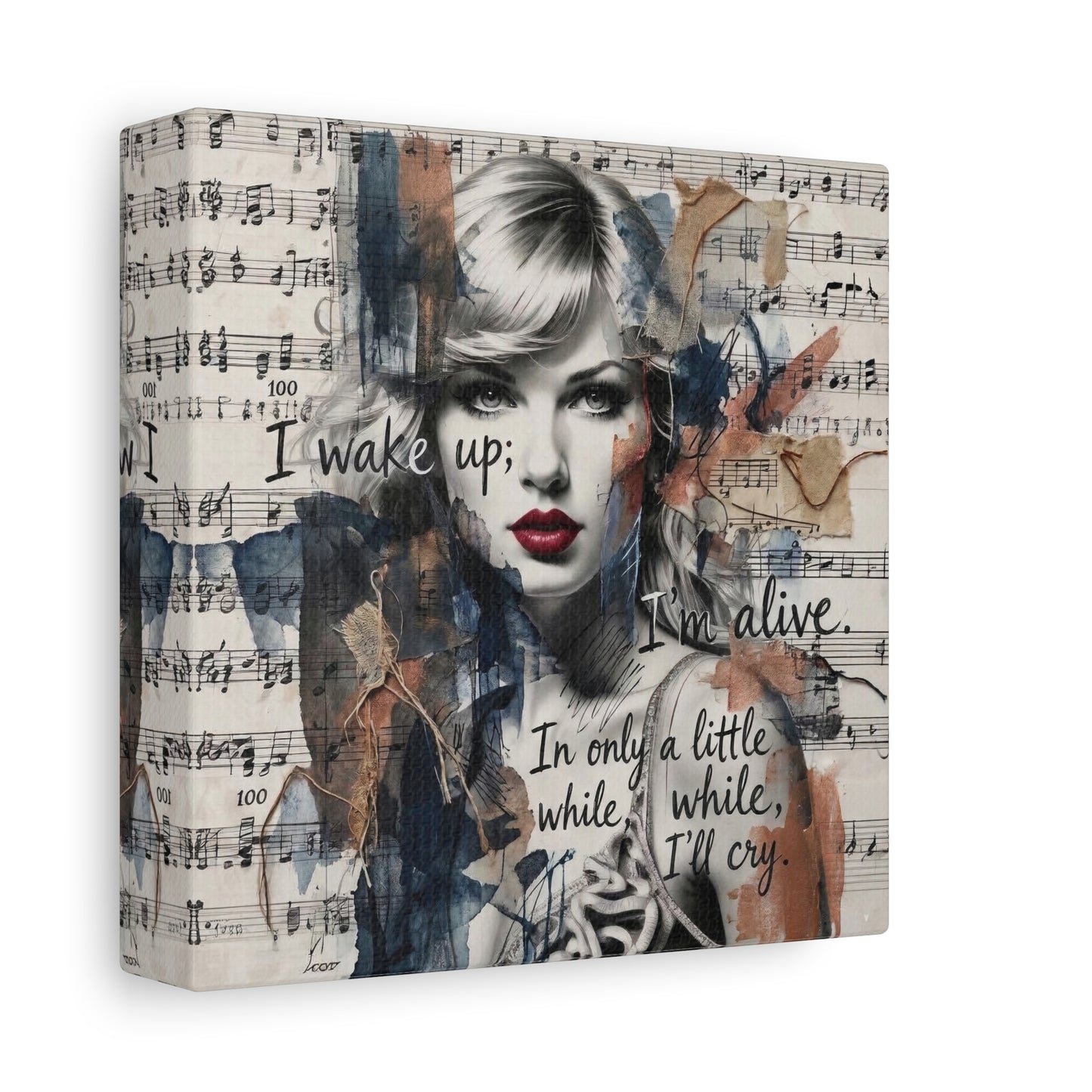 Swift Inspired Matte Stretched Canvas – "I Wake Up; I’m Alive" Mixed-Media Portrait Wall Art