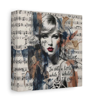 Swift Inspired Matte Stretched Canvas – "I Wake Up; I’m Alive" Mixed-Media Portrait Wall Art
