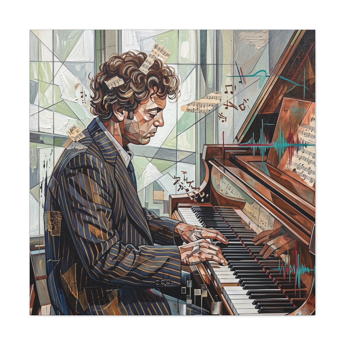 Piano Man Joel Canvas Wall Art — Abstract Character Portrait