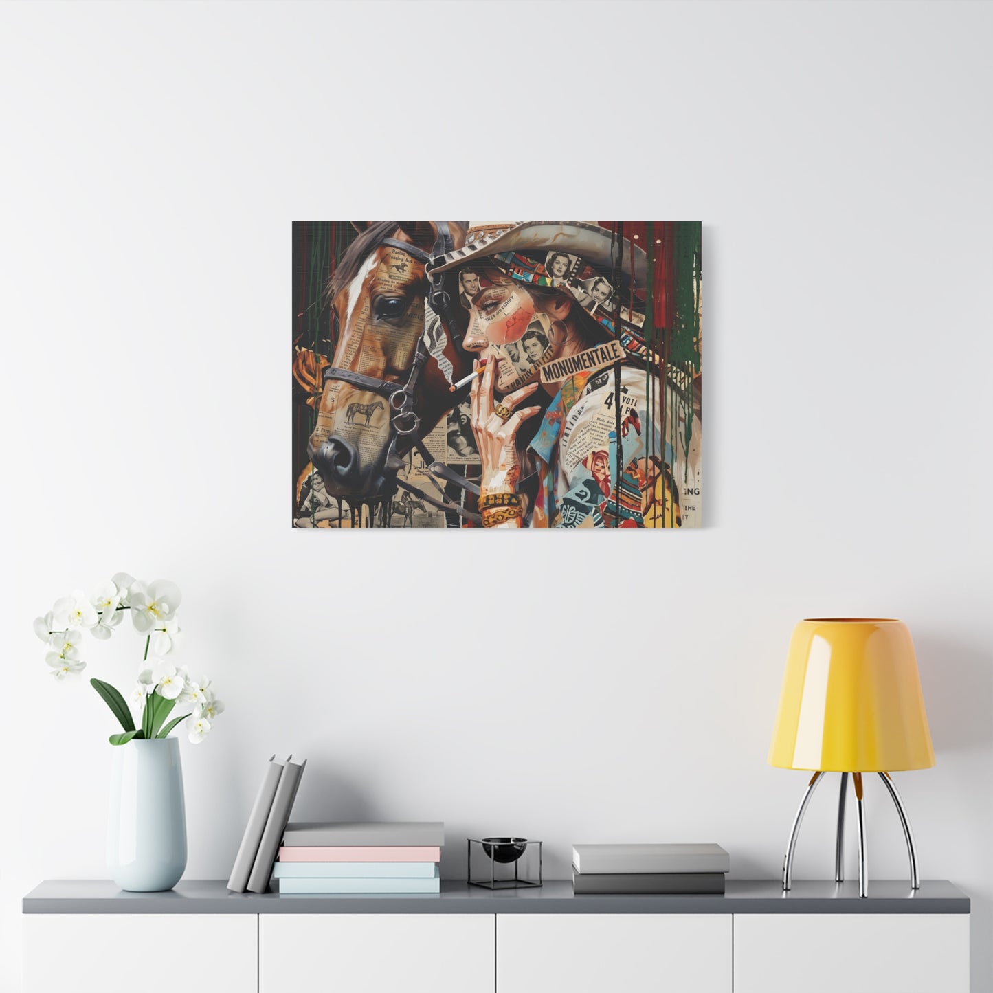 Western Collage Horse & Cowgirl Matte Canvas Wall Art - Stretched 1.25"