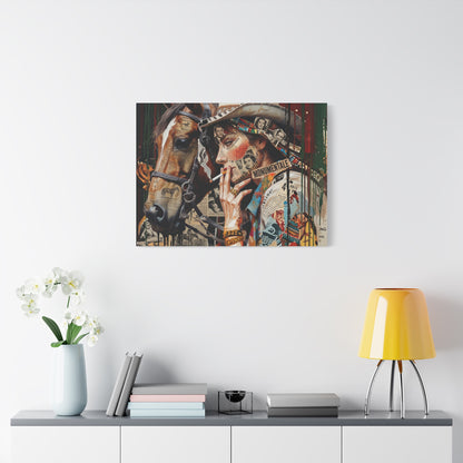 Western Collage Horse & Cowgirl Matte Canvas Wall Art - Stretched 1.25"