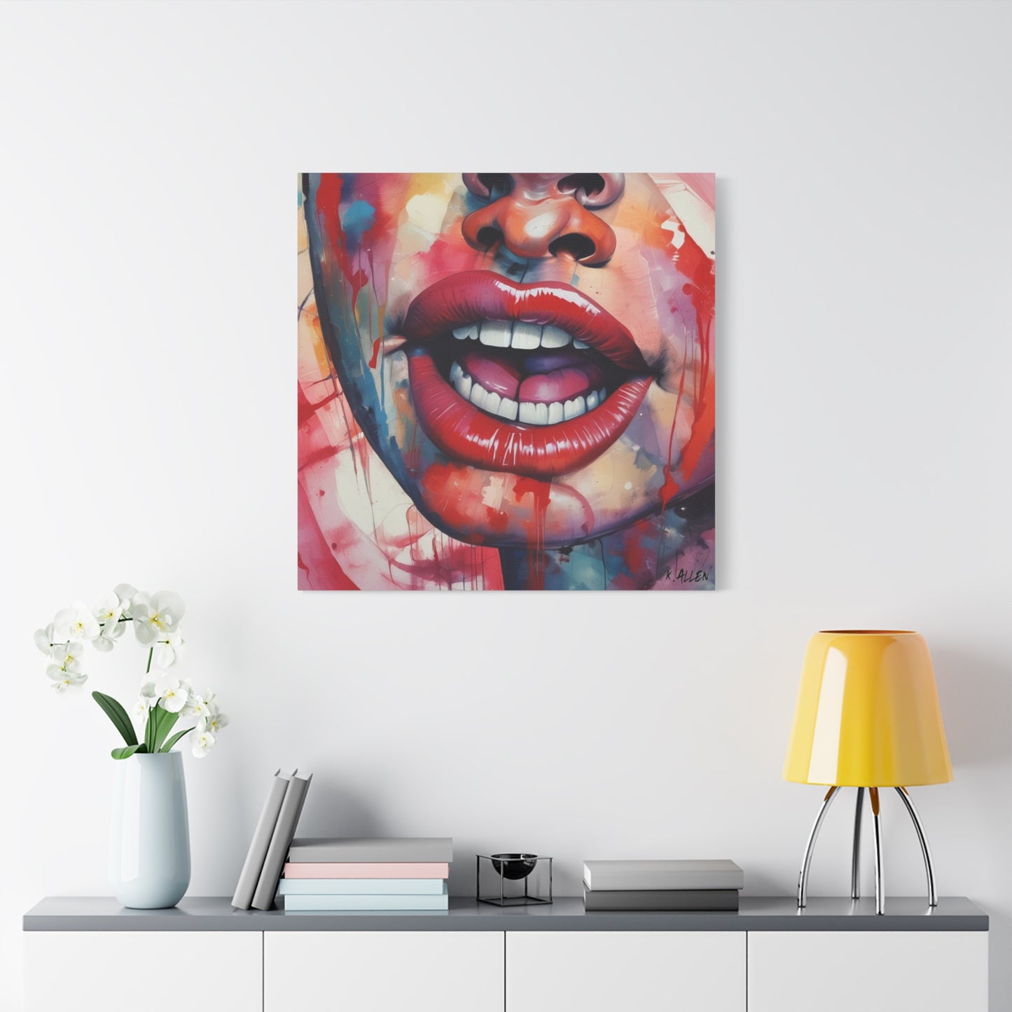 Colorful Pop Art Lips Canvas Wall Art – Vibrant Stretched Matte Portrait