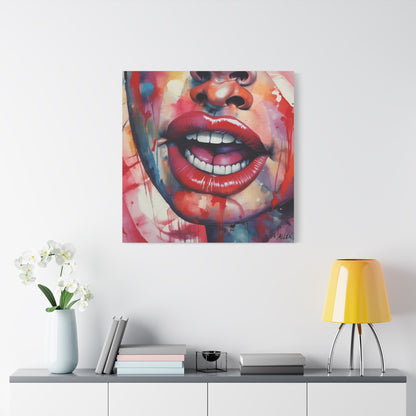 Colorful Pop Art Lips Canvas Wall Art – Vibrant Stretched Matte Portrait