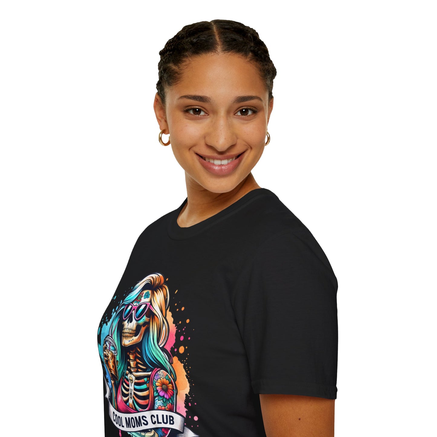 Cool Moms Club Skull T-Shirt — Colorful Day of the Dead Mom Graphic Tee