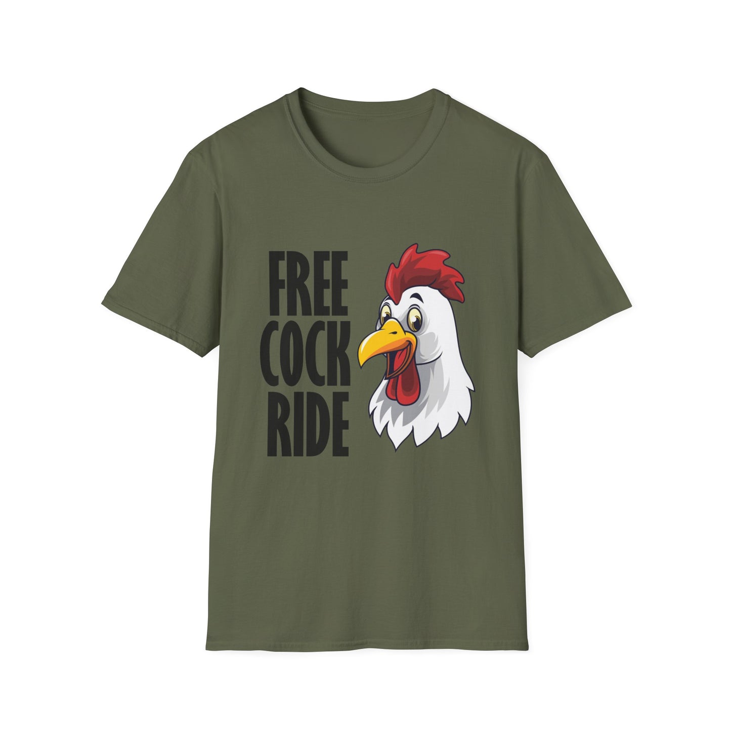 Graphic T-Shirt — "Free Cock Ride" Rooster Novelty Tee
