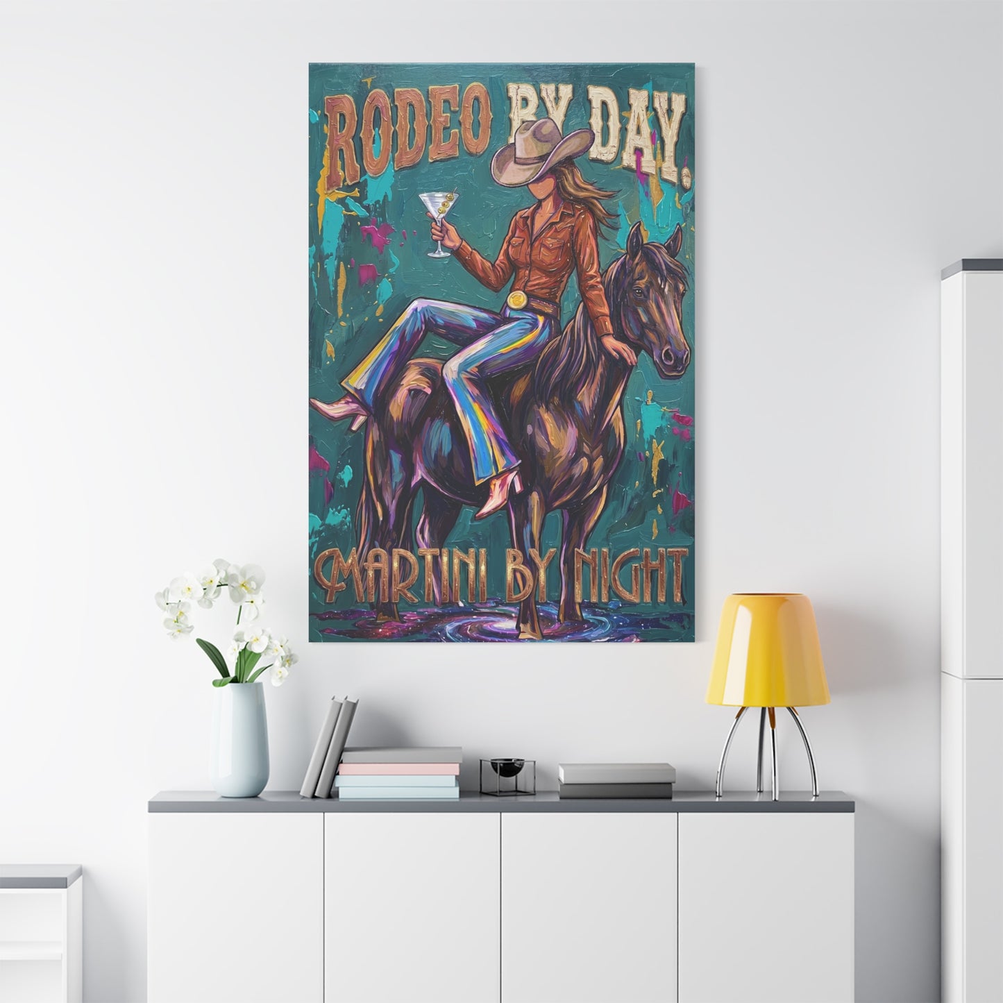 Rodeo By Day, Martini By Night Matte Canvas Wall Art