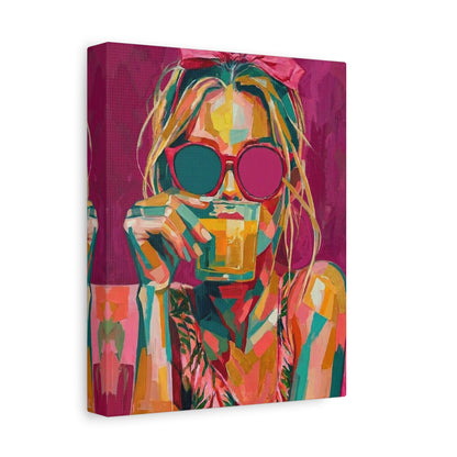 Pop Art Woman Drinking Coffee Canvas - Pink