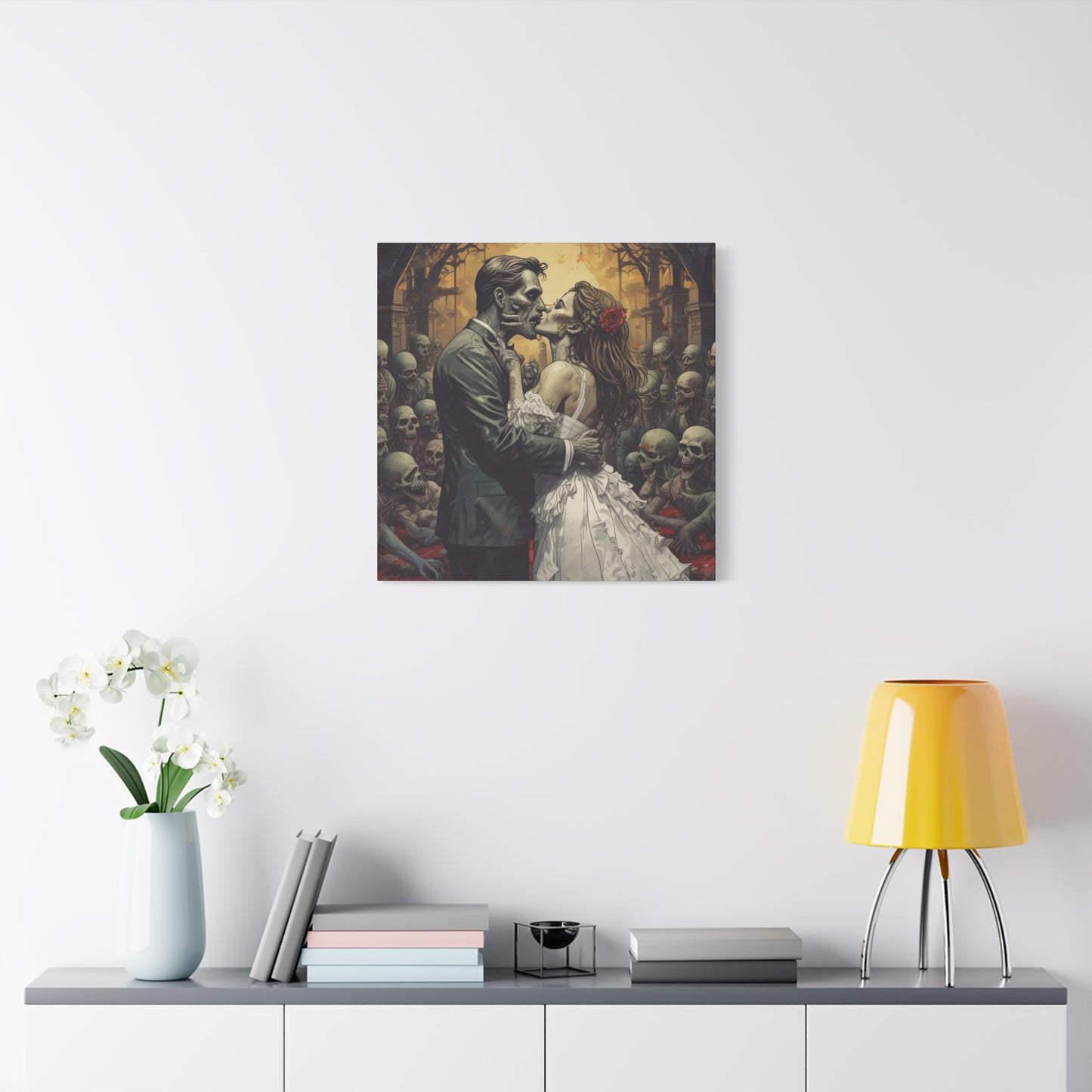 Zombie Bride & Groom Matte Canvas Wall Art — Gothic Wedding Horror Canvas