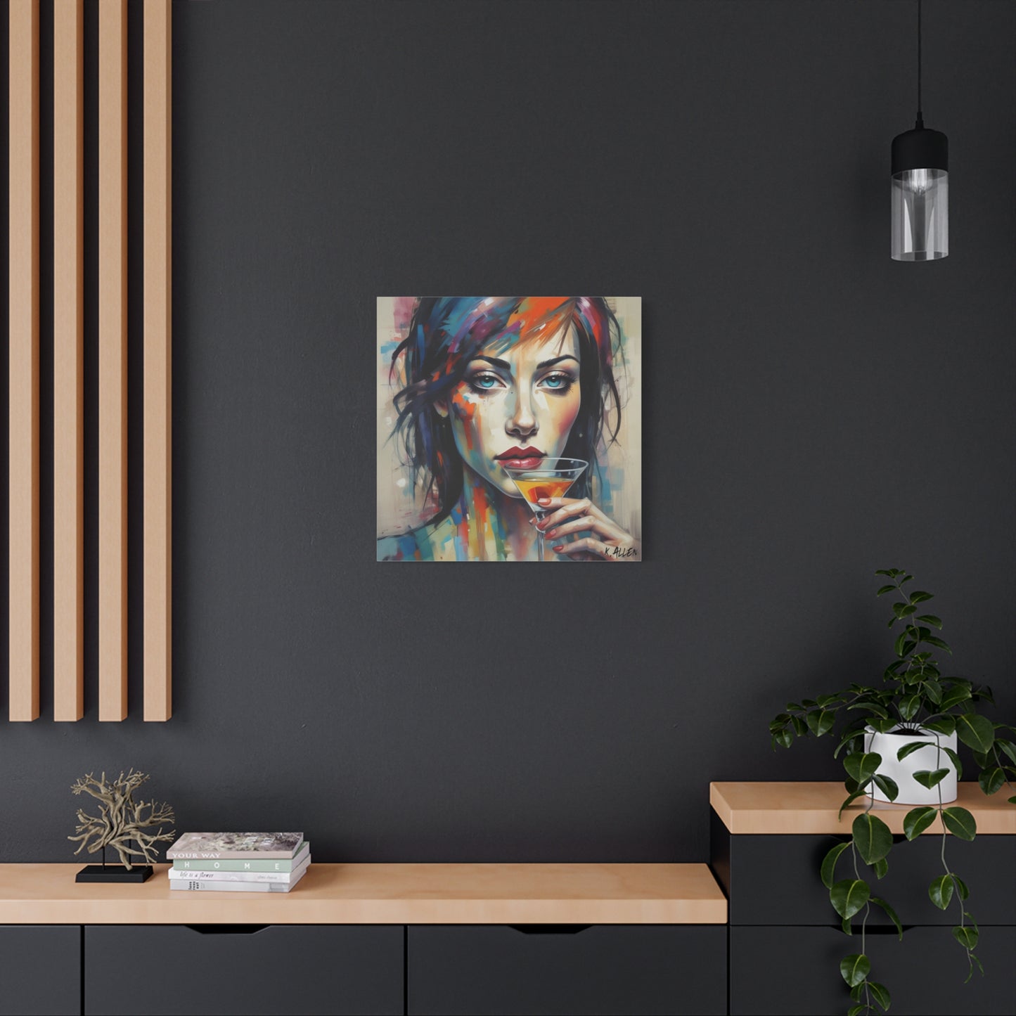 Colorful Femme Portrait Canvas — Martini Woman Stretched Wall Art