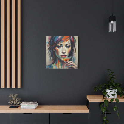 Colorful Femme Portrait Canvas — Martini Woman Stretched Wall Art