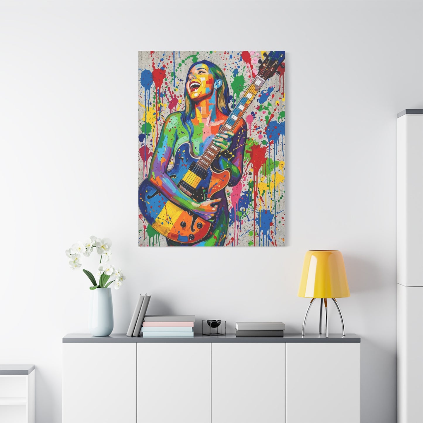 Colorful Guitarist Pop Art Canvas Print — Vibrant Music Wall Art