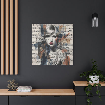 Swift Inspired Matte Stretched Canvas – "I Wake Up; I’m Alive" Mixed-Media Portrait Wall Art