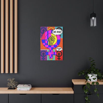 Feminist Pop Art Canvas — "We Rise!" Stretched Matte Wall Art