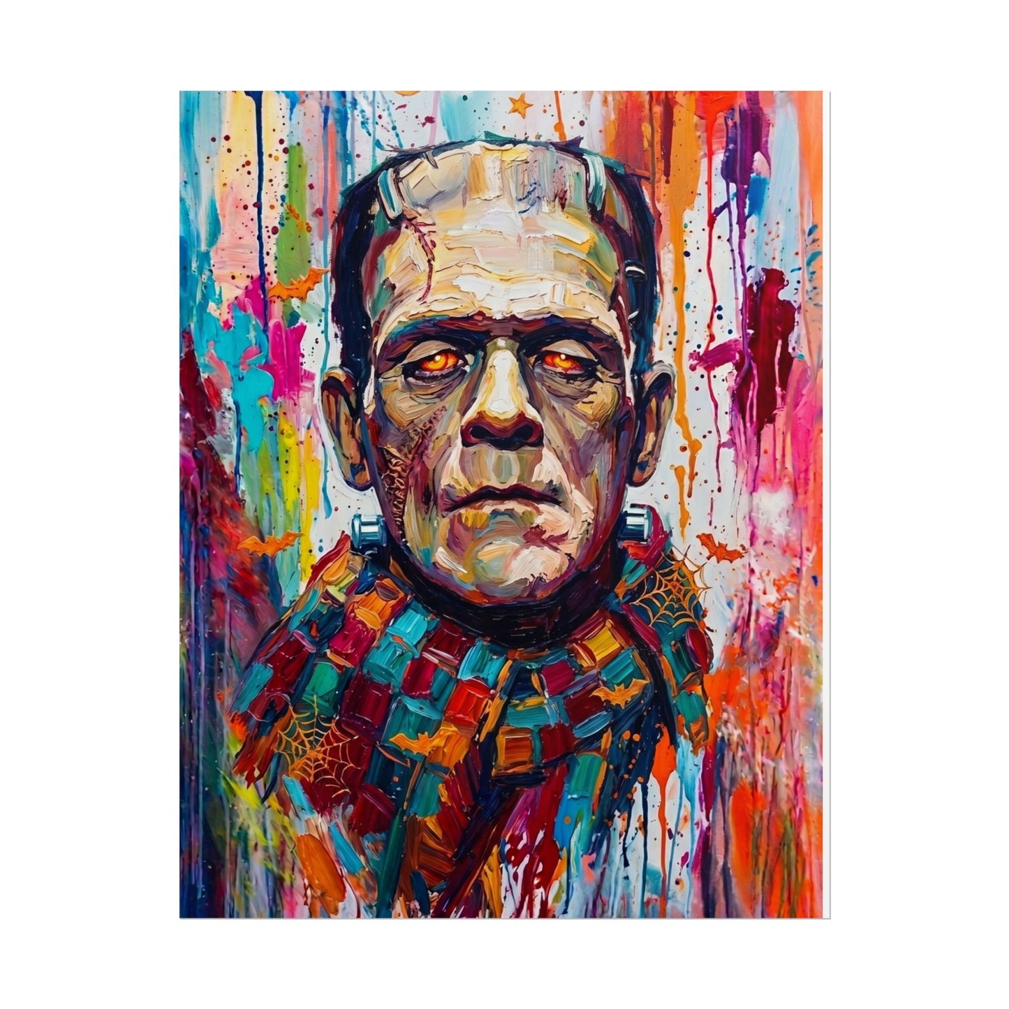Frankenstein Color Splash Poster — Vibrant Pop Art Horror Wall Print