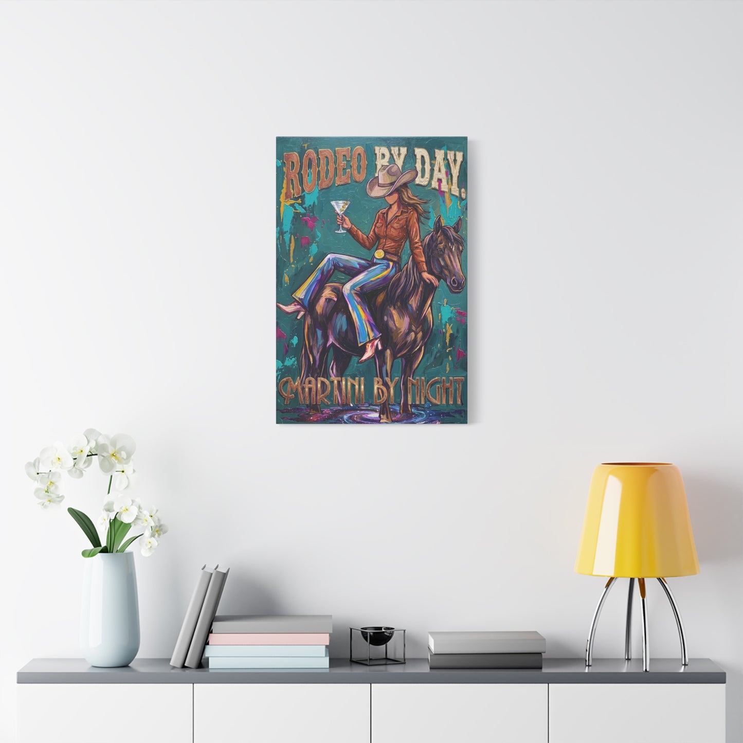 Rodeo By Day, Martini By Night Matte Canvas Wall Art