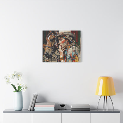 Western Collage Horse & Cowgirl Matte Canvas Wall Art - Stretched 1.25"