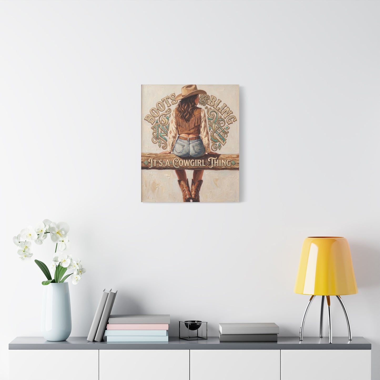 "Boots & Bling: It's a Cowgirl Thing" Matte Stretched Print