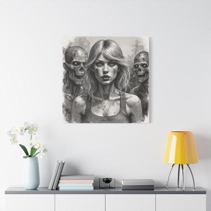 Zombie Apocalypse Canvas Print — Female Survivor Portrait Matte Stretched Art