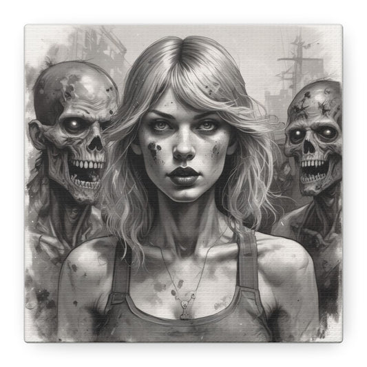 Zombie Apocalypse Canvas Print — Female Survivor Portrait Matte Stretched Art