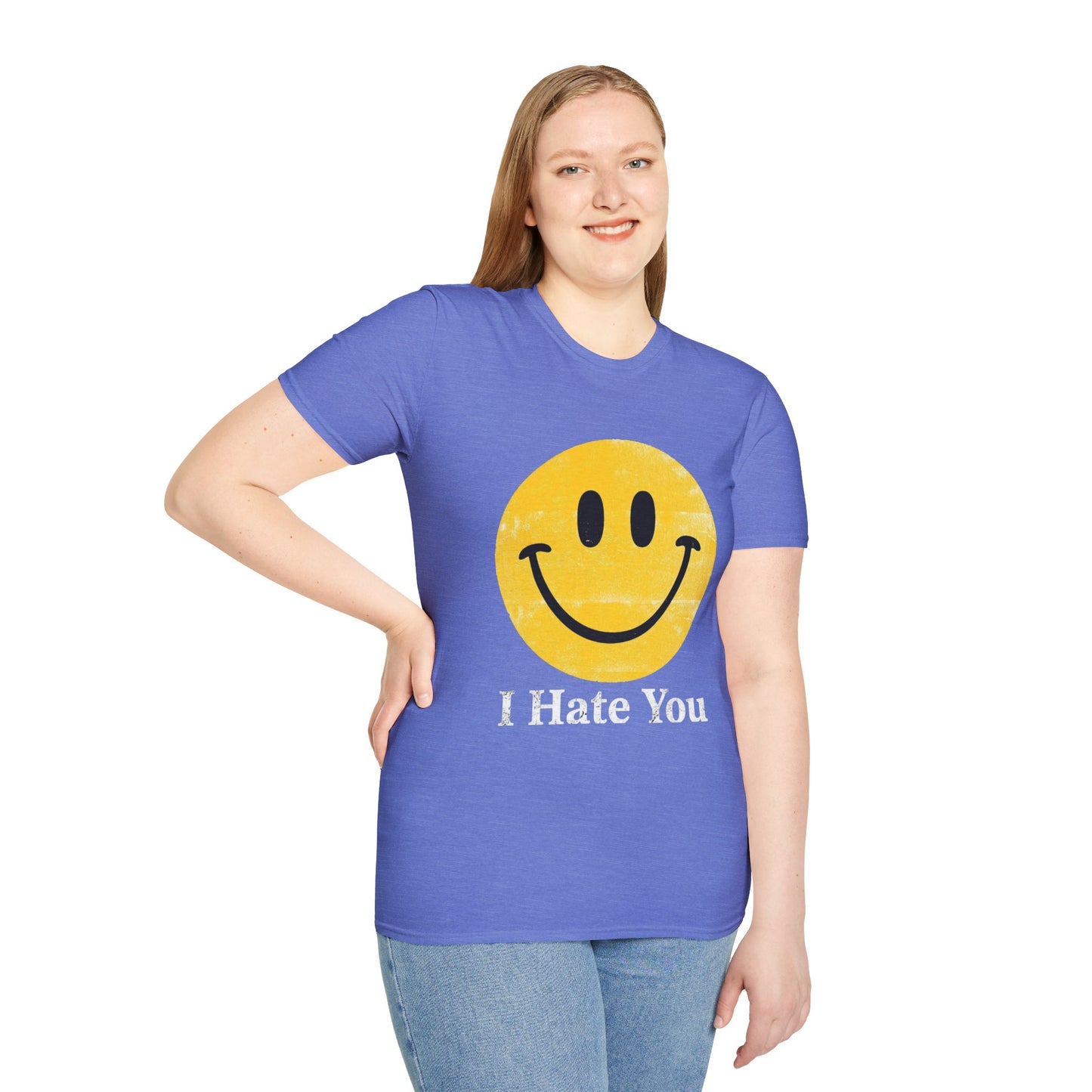 Funny 'I Hate You' Smiley T-Shirt — Retro Distressed Yellow Smiley Tee