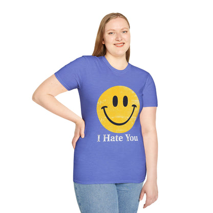 Funny 'I Hate You' Smiley T-Shirt — Retro Distressed Yellow Smiley Tee