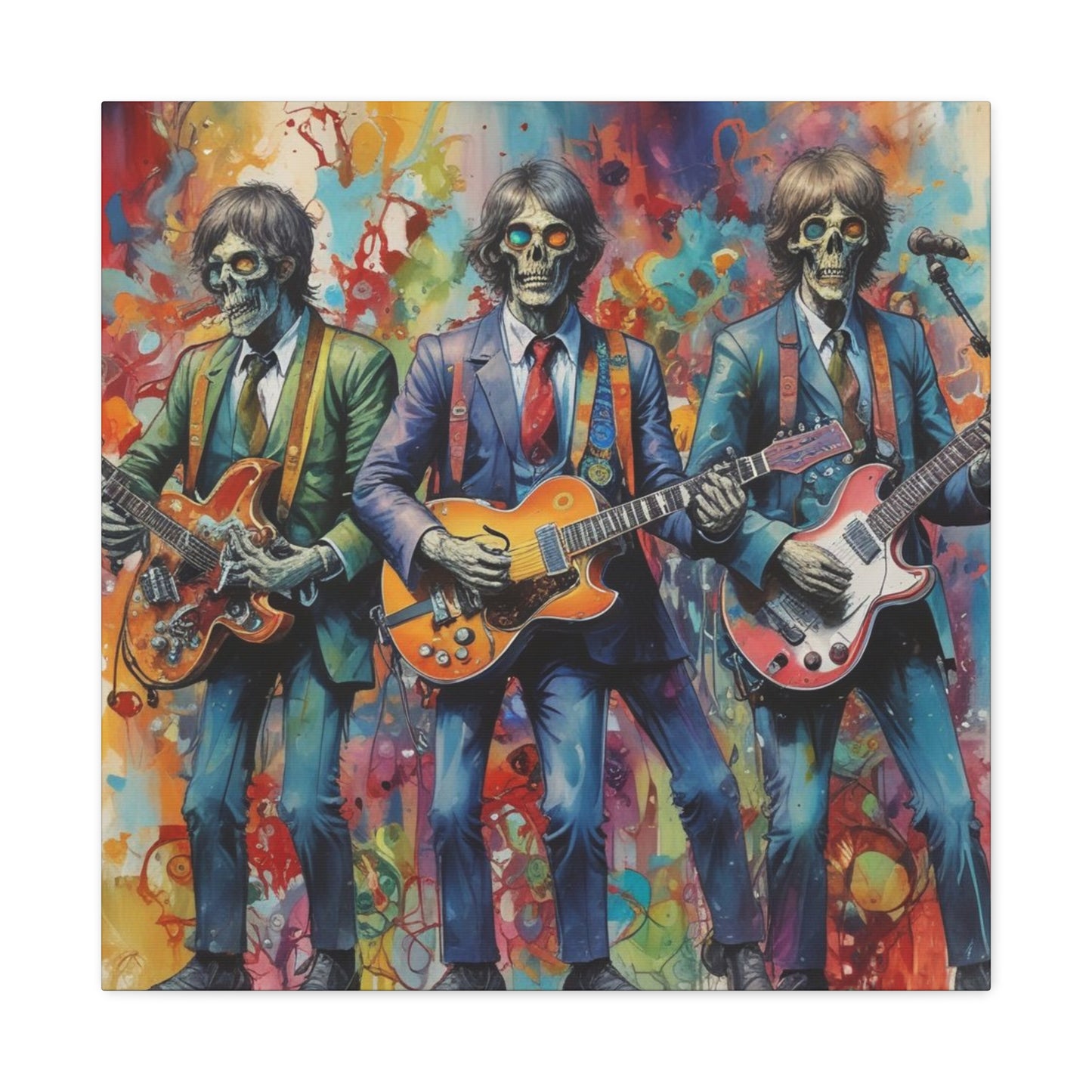 Rock Skeleton Band Canvas Print — Colorful Guitarist Wall Art