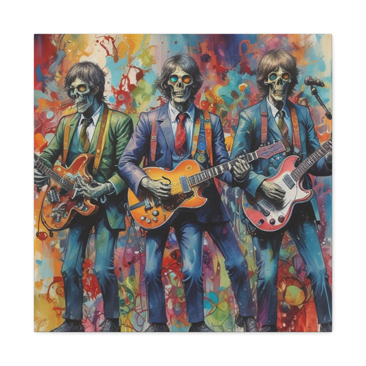 Rock Skeleton Band Canvas Print — Colorful Guitarist Wall Art