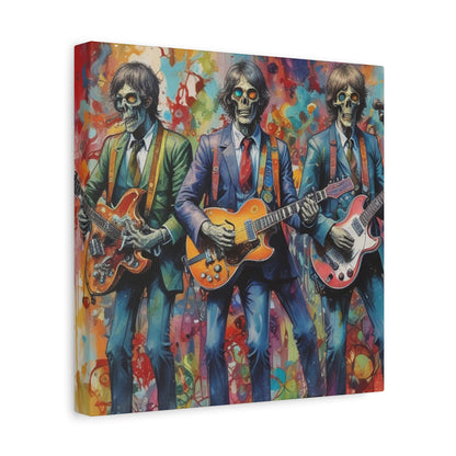 Rock Skeleton Band Canvas Print — Colorful Guitarist Wall Art