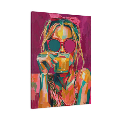 Pop Art Woman Drinking Coffee Canvas - Pink