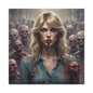 Zombie Swift Matte Canvas Print — Horror Wall Art, Blonde Survivor Surrounded by Undead