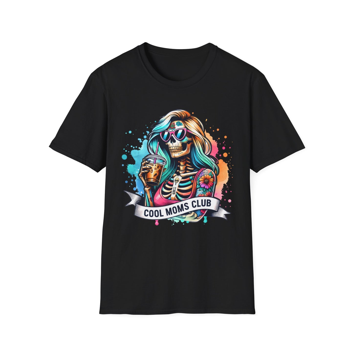 Cool Moms Club Skull T-Shirt — Colorful Day of the Dead Mom Graphic Tee