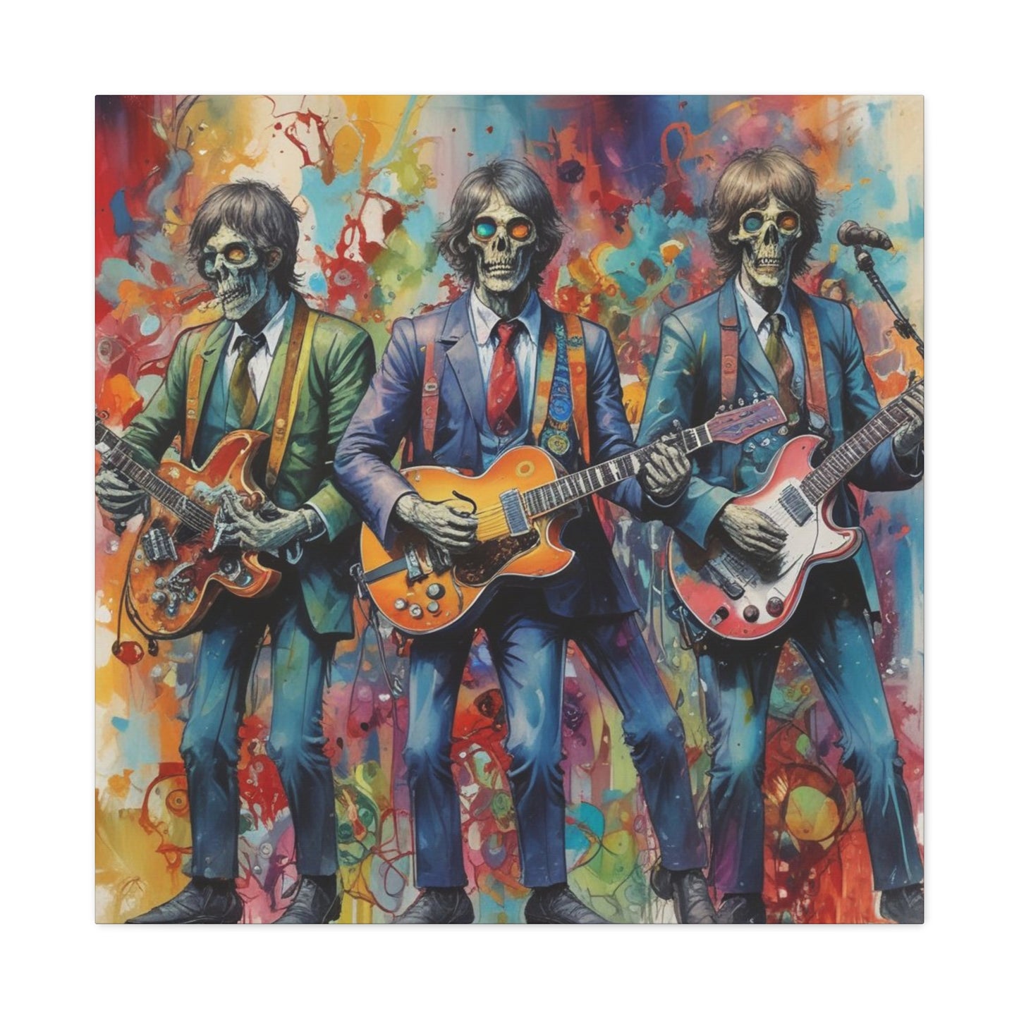 Rock Skeleton Band Canvas Print — Colorful Guitarist Wall Art