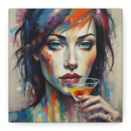 Colorful Femme Portrait Canvas — Martini Woman Stretched Wall Art
