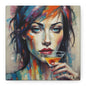 Colorful Femme Portrait Canvas — Martini Woman Stretched Wall Art