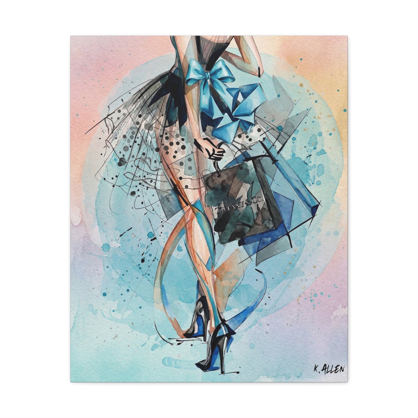 Fashion Illustration Canvas Print — Blue Ribbon Ballet Heels Artwork