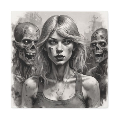Zombie Apocalypse Canvas Print — Female Survivor Portrait Matte Stretched Art