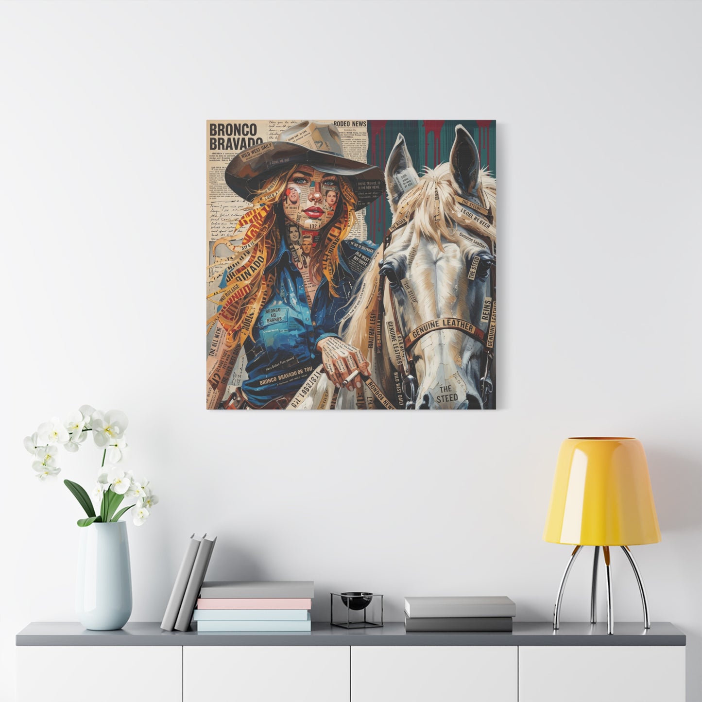 Cowgirl & Horse Collage Matte Canvas Print — Western Collage Art Wall Decor