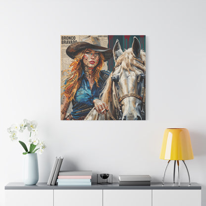 Cowgirl & Horse Collage Matte Canvas Print — Western Collage Art Wall Decor